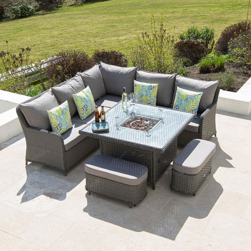 Load image into Gallery viewer, grey 2.3m casual dining set with firepit and 2 benches
