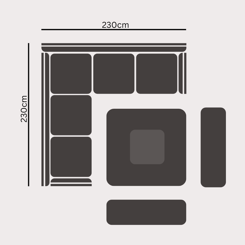 Load image into Gallery viewer, grey 2.3m casual dining set with firepit and 2 benches dimensions
