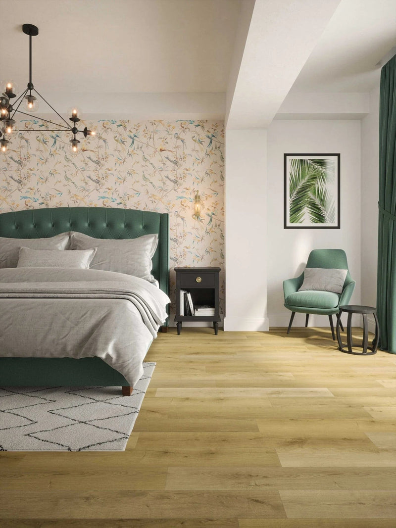 Завантажте зображення в засіб перегляду галереї, privas oak laminate flooring displayed in a bedroom
