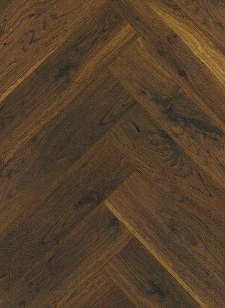 Załaduj obraz do przeglądarki galerii, smoked cathedral oak herringbone laminate flooring
