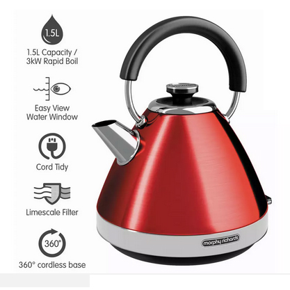 Load image into Gallery viewer, morphy richards venture kettle in red with basic information
