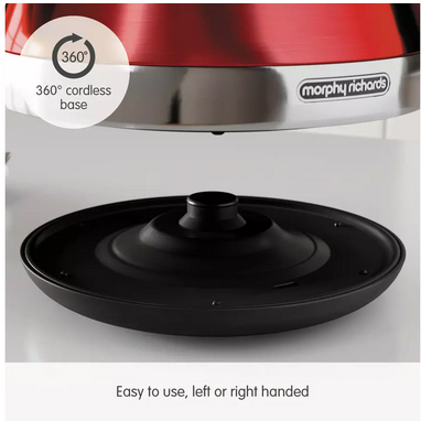 morphy richards venture kettle in red cordless base