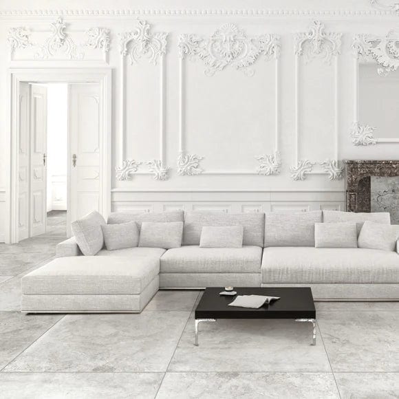 Завантажте зображення в засіб перегляду галереї, grey marble matt 80x80cm tile displayed in a living area

