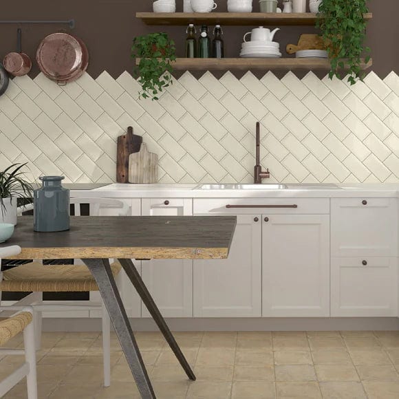 Load image into Gallery viewer, the cream bissel tile displayed in a kitchen setting
