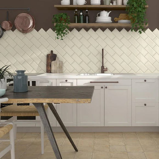 the cream bissel tile displayed in a kitchen setting