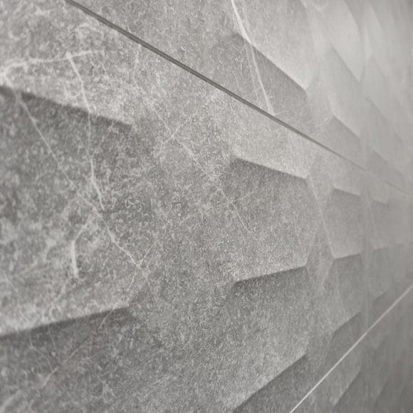 grey matt shapes camden tile, 33.3x90cm