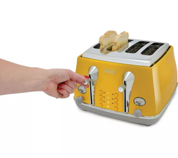 Завантажте зображення в засіб перегляду галереї, DeLonghi Icona Capitals 4 Slice Toaster | Yellow | CTOC4003.Y
