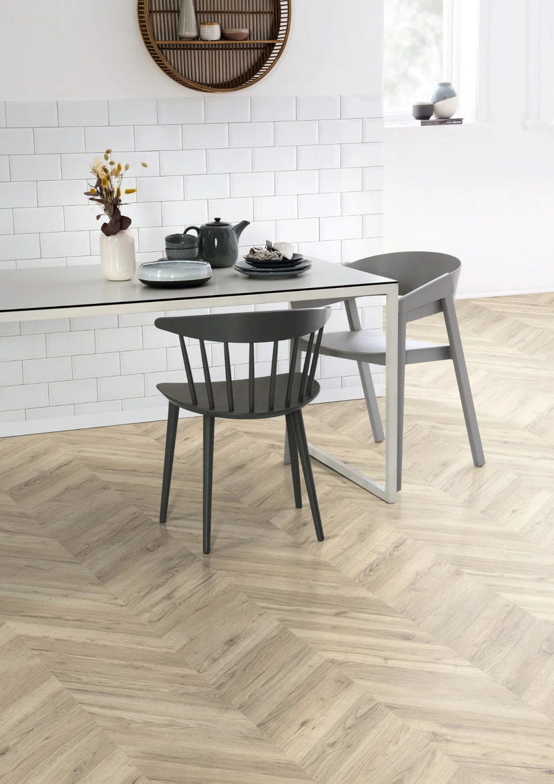 Load image into Gallery viewer, light rillington oak laminate flooring on display in a kitchen
