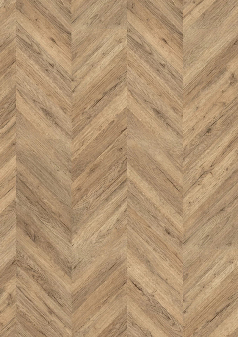 Load image into Gallery viewer, dark rillington oak laminate flooring in a chevron pattern

