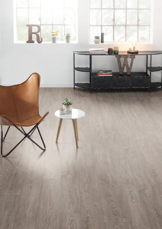 coloured acacia laminate flooring on display in a living area