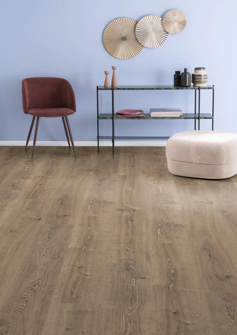 Load image into Gallery viewer, grey bayford oak laminate flooring on display in a living area
