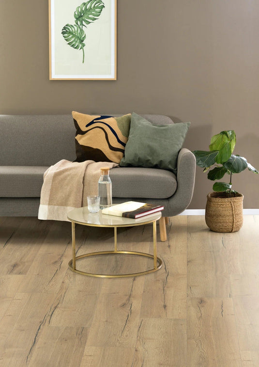 natural valley oak aqua laminate flooring displayed in a living area