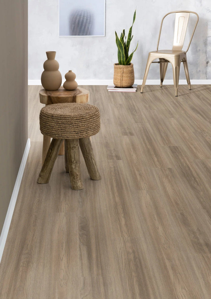 Załaduj obraz do przeglądarki galerii, grey soria oak aqua laminate flooring on display in a home setting
