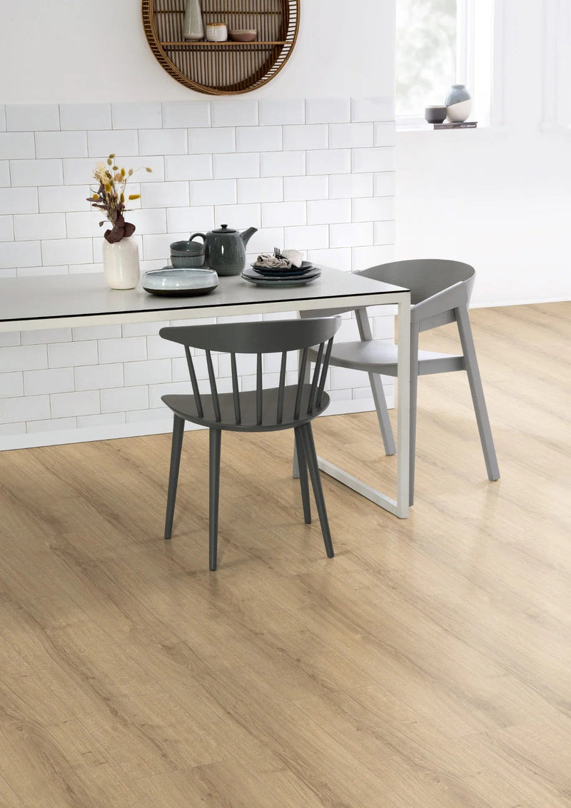 Load image into Gallery viewer, light brown sherman laminate flooring on display in a kitchen
