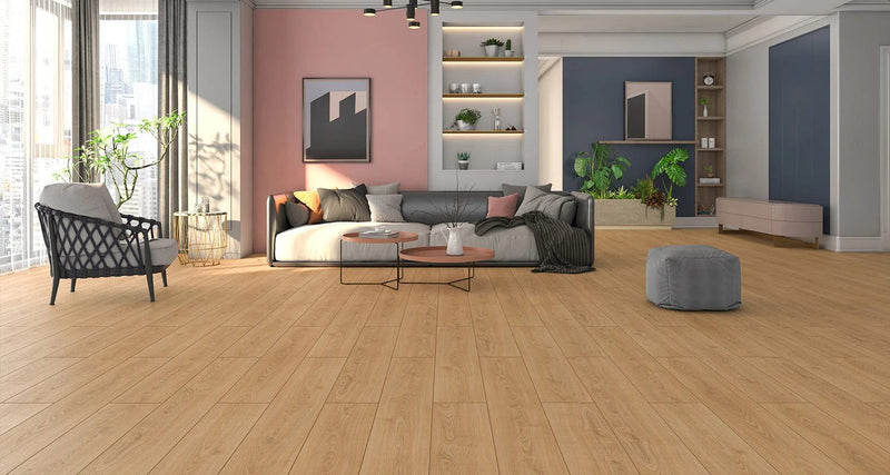 Завантажте зображення в засіб перегляду галереї, peking oak laminate flooring displayed in a living room
