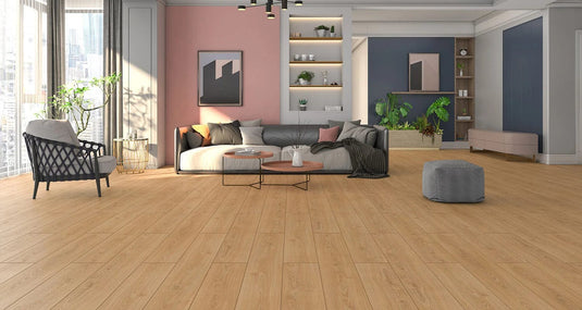 peking oak laminate flooring displayed in a living room
