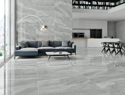 grey galaxy tile 60x120cm displayed in a living area