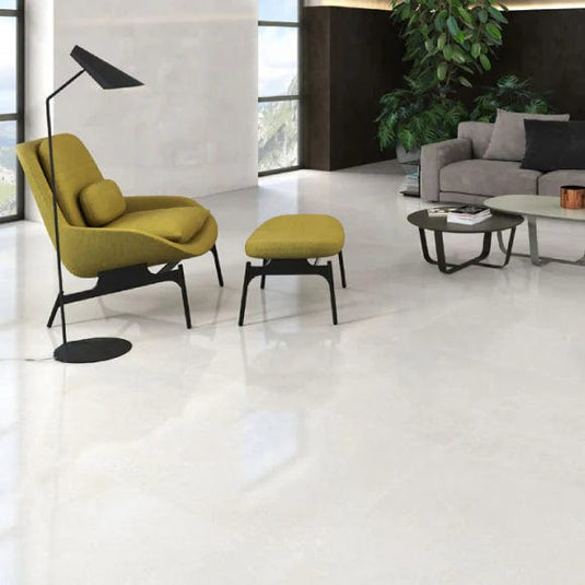 blanco global tile 80x80cm displayed in a living area