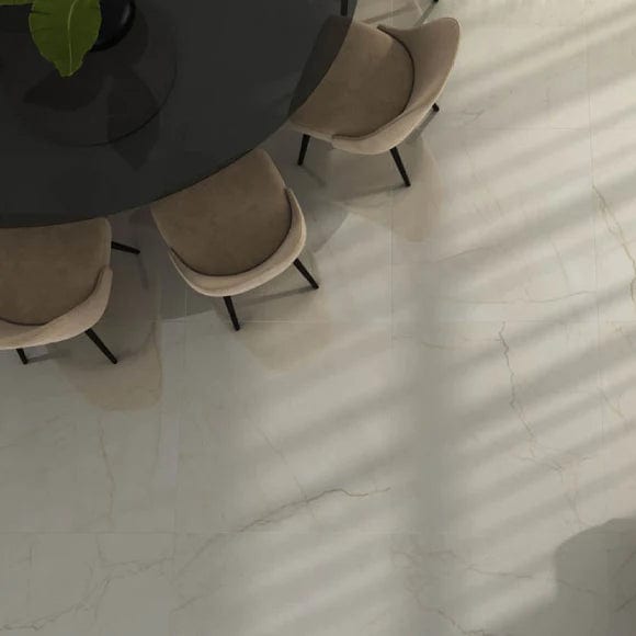 Załaduj obraz do przeglądarki galerii, beige halo pul tile 79x79cm displayed in a living area
