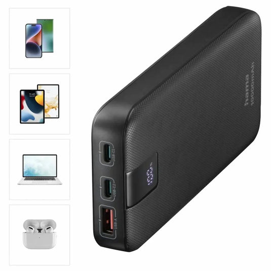 Hama 10000mAh Quick Charge 3.0 Power Bank | Anthracite Black | 514806