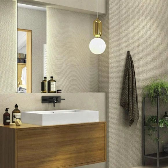 Load image into Gallery viewer, hardy curve tile in beige, 25x75cm in the bathroom
