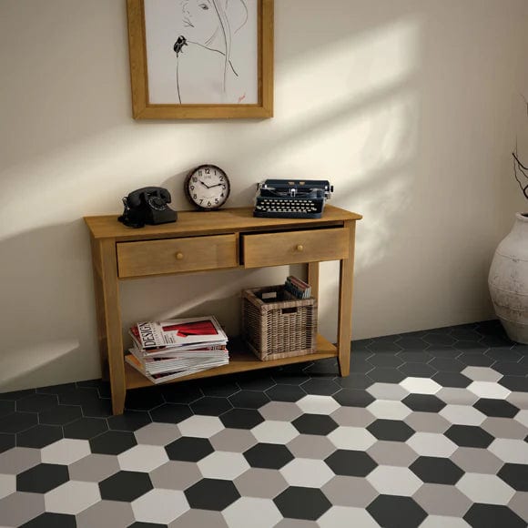 Load image into Gallery viewer, hexatile in gris mate, 17.5x20cm as flooring

