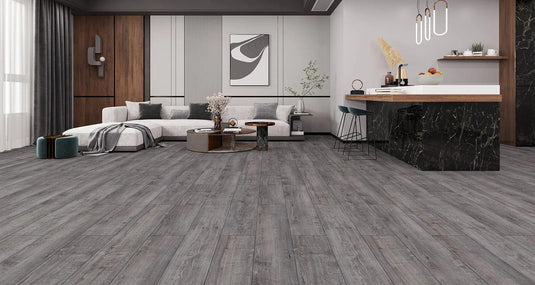 campus mese oak laminate flooring on display in a living area