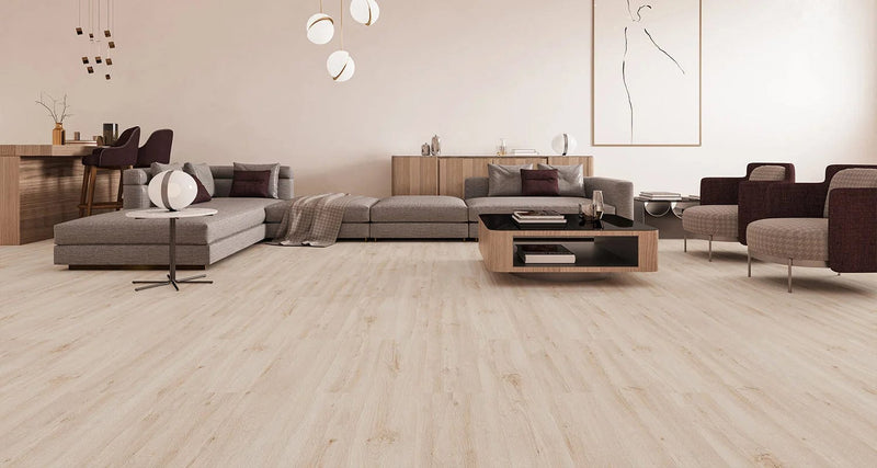 Завантажте зображення в засіб перегляду галереї, hudson mese oak laminate flooring on display in a living area
