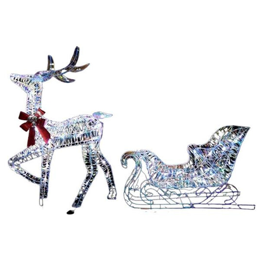 LED Iridescent Reindeer & Sleigh | 85cm | 252234