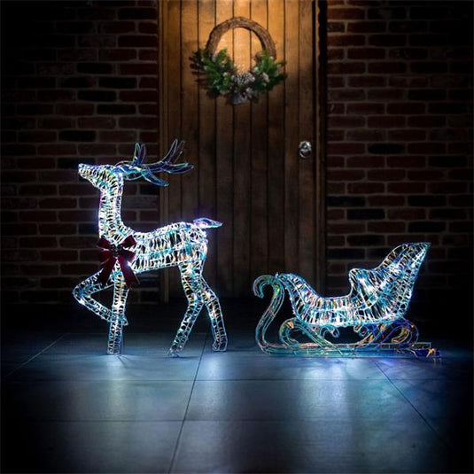 LED Iridescent Reindeer & Sleigh | 85cm | 252234