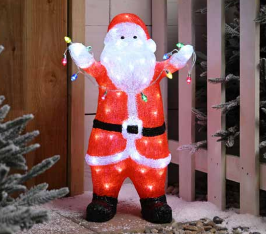 Festive 60Cm Lit Acrylic Santa Holding Lights | P049883