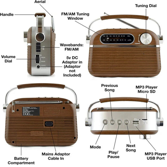 Lloytron Retro Rechargeable Radio | Wood | N6403WD