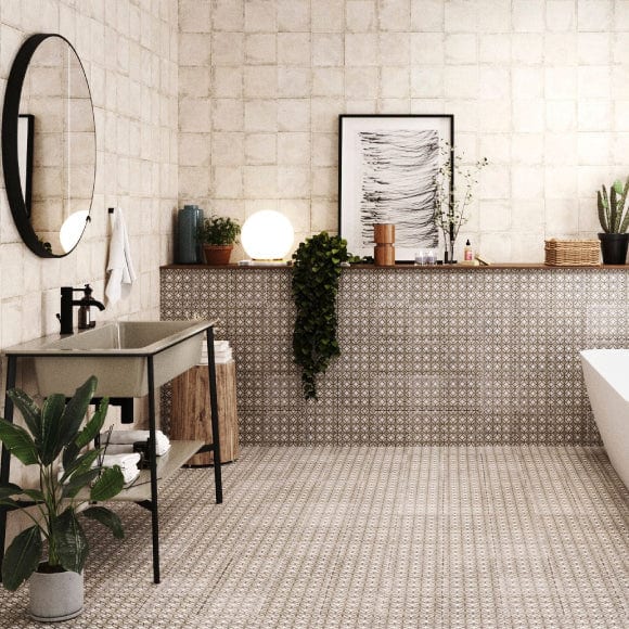 Załaduj obraz do przeglądarki galerii, white norland tile 20x20cm displayed in a bathroom
