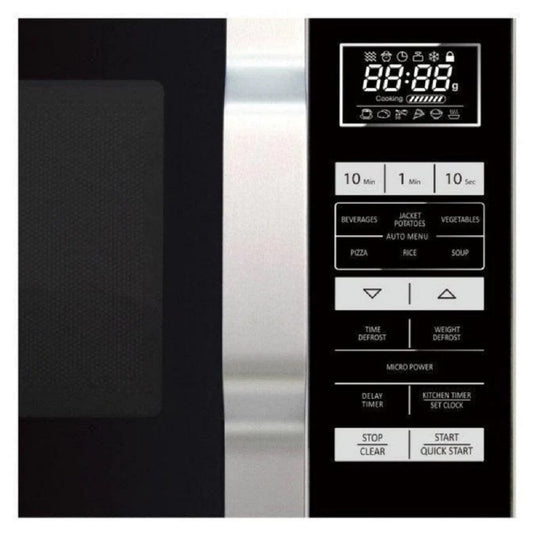 sharp microwave freestanding in silver control panel