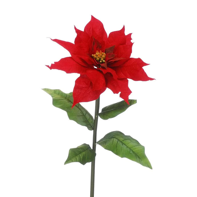 Festive 105Cm Red Velvet Fancy Frilly Poinsettia Stem | P049955