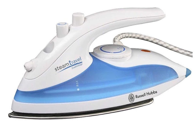 russell hobbs travel iron in white and blue