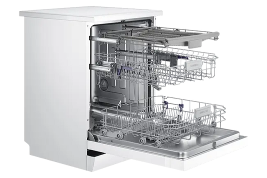 white dishwasher with drawers pulled out