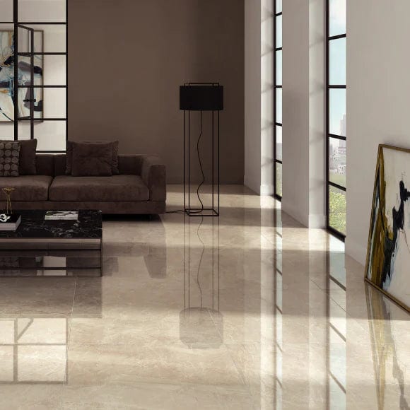Завантажте зображення в засіб перегляду галереї, silky pul tile in beige, 79x79cm in the living room
