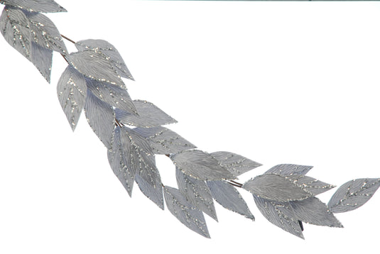 Festive 138Cm Silver With Silver Glitter And Leaf Garland | P045288