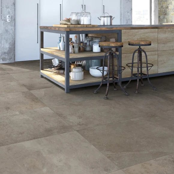 Load image into Gallery viewer, pietre di fiume tile in tortora, 60x120cm displayed in the kitchen
