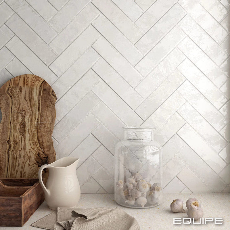Load image into Gallery viewer, tribeca tile in gypsium white, 6x24.6cm in the kitchen
