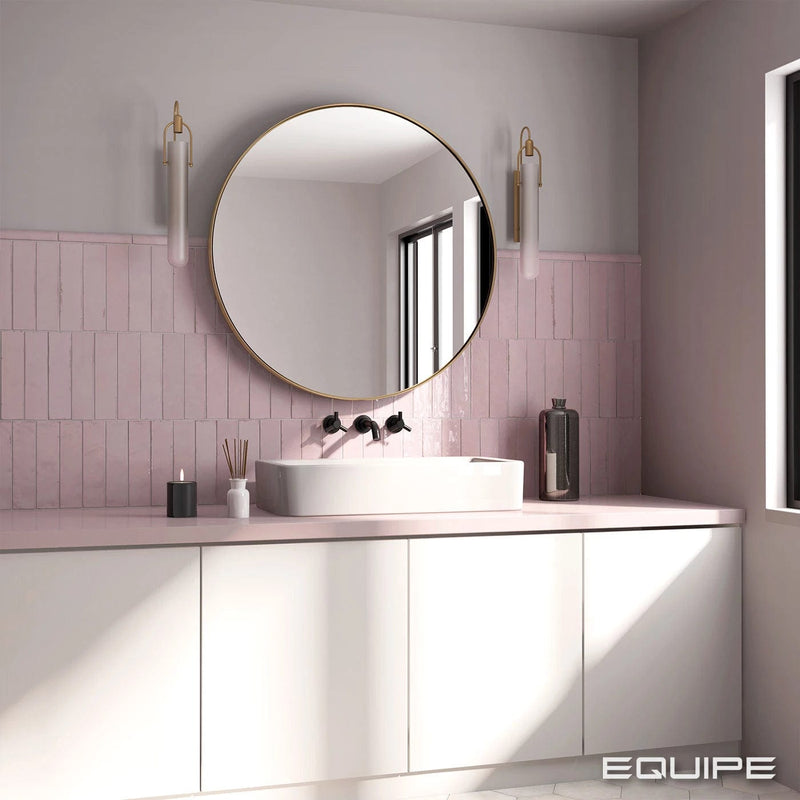 Load image into Gallery viewer, tribeca tile in tea rose, 6x24.6cm in the bathroom
