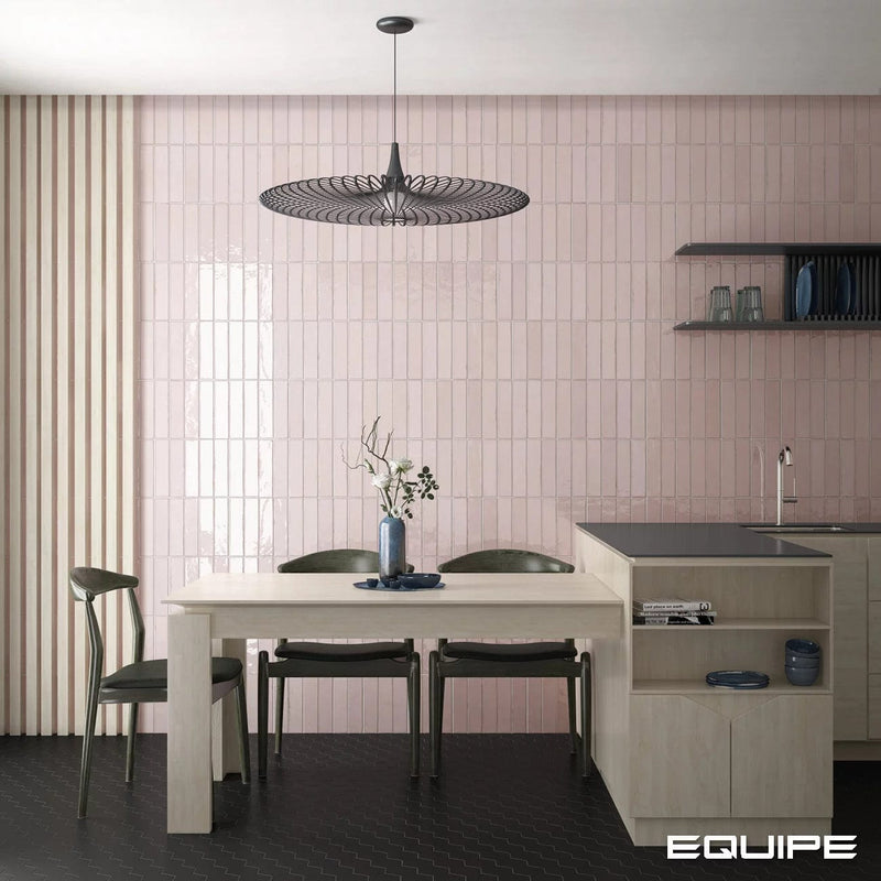 Load image into Gallery viewer, tribeca tile in tea rose, 6x24.6cm in the dining room and kitchen
