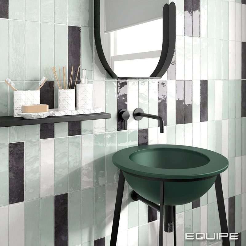 Load image into Gallery viewer, tribeca tile in seaglass mint, 6x24.6cm in the bathroom
