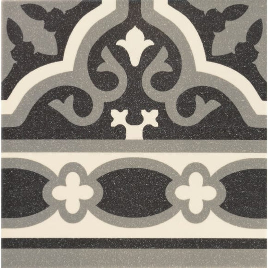 victorian cenefa florentine border tile in black, 20x20cm