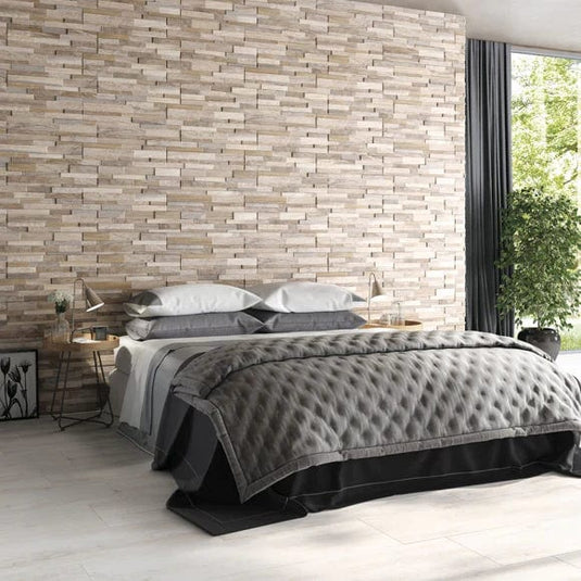wall art tile in taupe, 15x61cm in the bedroom