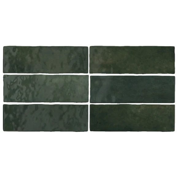 artisan tile in moss green, 6.5x20cm