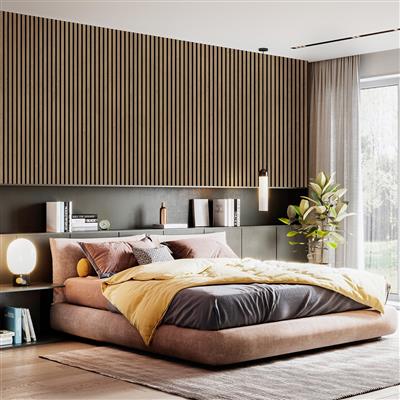 fibrotech basic acoustic panel in oiled oak displayed in the  bedroom