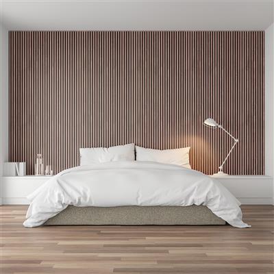 fibrotech acoustic panel in walnut on display in bedroom
