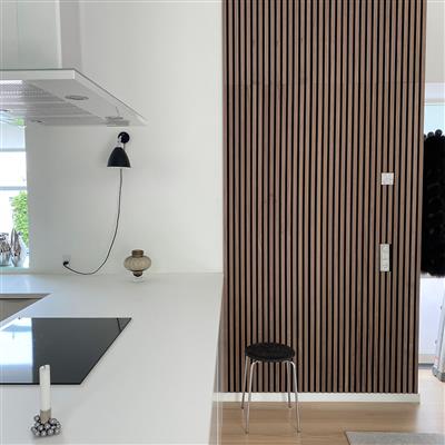 Load image into Gallery viewer, fibrotech acoustic panel in walnut on display in kitchen
